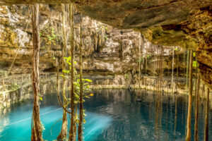 Cenote at San Lorenzo Oxman. Valladolid Cenotes. Yucatan Peninsula. Mexico, America