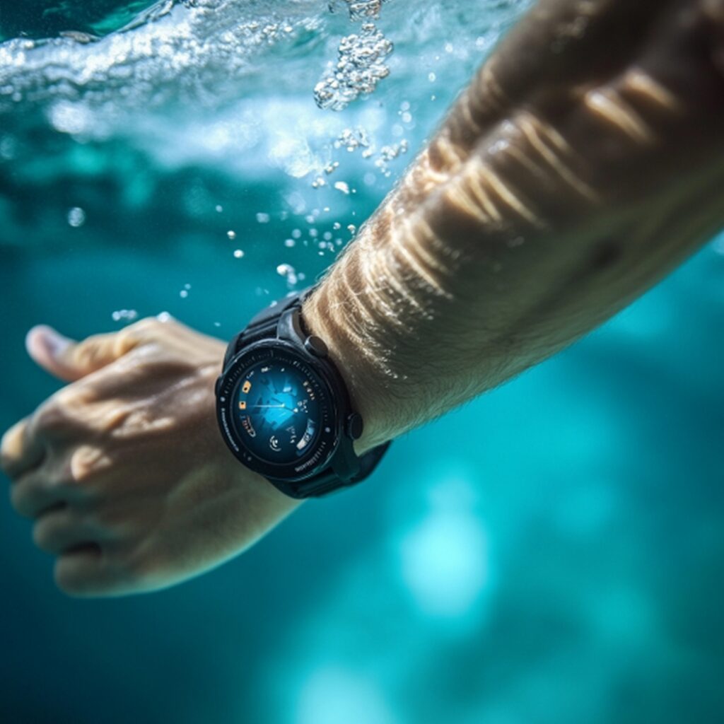SCUBA dive watch used underwater to monitor depth and pressure during a deep sea dive